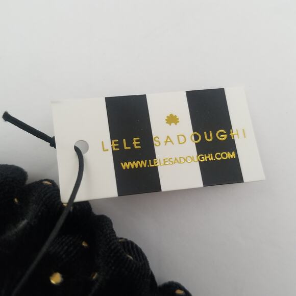 Lele Sadoughi Jet Black Gold Dots Velvet Kelly Comfort Headband New - Picture 10 of 14